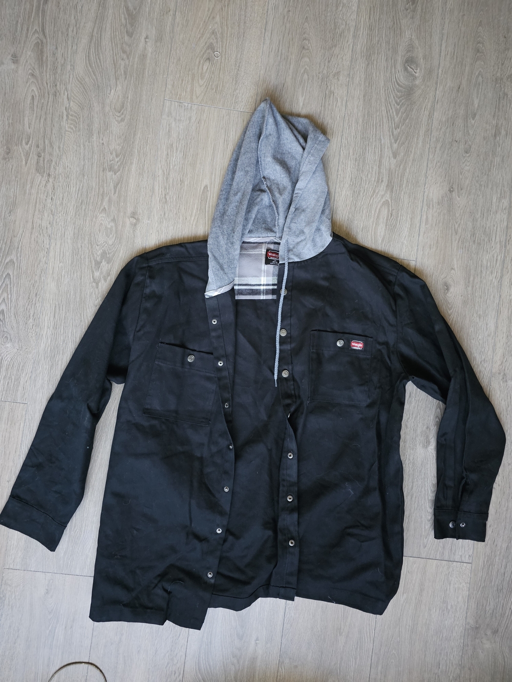 Wrangler Black Jacket with Gray Hood NWOT